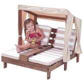 KidKraft double chaise lounge side view showing durable outdoor wood in espresso