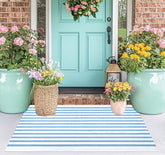 KIhipIoe light-blue-white striped cotton doormat front porch, showcasing washable practicality