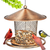 Kimchomerse gazebo-roof feeder provides sheltered feeding for garden birds.