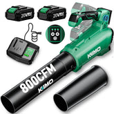 KIMO cordless leaf blower in action delivering 800 CFM for fast yard cleanup