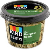 KIND Raw Pumpkin Seeds in an 8oz container, a convenient, wholesome snack.