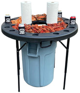 King Kooker plastic seafood serving table with 42-inch top, ideal for outdoor crawfish boils.