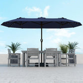 Kingdura 15ft patio umbrella with solar LED ribs providing evening lighting