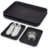Kingrol 4-pack shoe tray set neatly organizes entryways and protects floors.