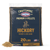 Kingsford Craftsmoke pellets packaging shows 20 lb bag for premium wood flavor