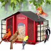 Kingsyard large metal bird feeder with double suet cages inviting woodpeckers and songbirds year-round.