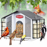 Kingsyard large metal bird feeder with weatherproof roof for all-season use.