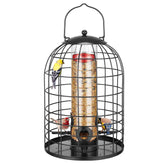 Kingsyard metal bird feeder with anti-squirrel cage protecting seed for small birds