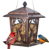 Kingsyard metal bird feeder with deer pattern on each side, durable and weather resistant.