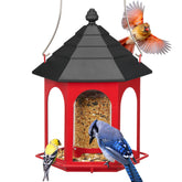 Kingsyard metal bird feeder in red for outdoor hanging attracts cardinals and bluebirds.