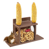 Kingsyard Squirrel Feeder Box mounted on a tree with corn cob holders for outdoor feeding.