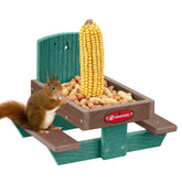 Kingsyard Squirrel Feeder Table close-up with corn cob holder for easy feeding.