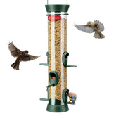Kingsyard tube bird feeder with 6 port design invites multiple birds to feed.