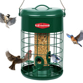 Kingsyard upgraded squirrel-proof bird feeder outdoors blocks intruding squirrels while bluebirds feed