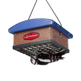 Kingsyard Upside-Down Suet Feeder with Roof shields suet from rain and sun.