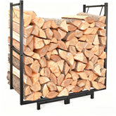 KIPHCA firewood rack outdoor front view highlighting rustproof coating for outdoor durability