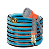 Kitys Fatch 25ft hose extended for easy reach in yards and gardens.