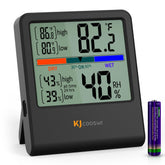 KJCOOSWI digital thermometer-hygrometer shows accurate indoor readings for reliable climate awareness.