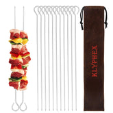Klyphex 12-inch sharp-tip metal skewers for secure, even grilling.
