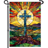 KNAPAL double-sided stained glass cross flag for outdoor display