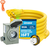 Kohree 50Amp generator cord 15ft extension for versatile outdoor power supply.