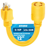 Kohree NEMA 5-15P to L14-30R adapter cord with twist-lock for secure connection.
