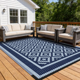 Kohree RV outdoor rug 9x12 blue with secure stakes for windy decks.