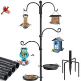 KOLAKO Bird Feeder Pole 88-inch stand supports multiple feeders outdoors.