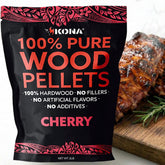 Kona Cherry Smoker Pellets bag on counter for natural, wood-fired flavor