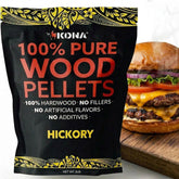 Kona 100% Hickory smoker pellets bag front ready for Ninja Woodfire grilling