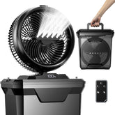 Koonie camping misting fan front view showing outdoor cooling setup