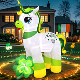 KOOY 5 ft St Patrick's unicorn with shamrock for a festive yard display.