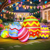 KOOY 8FT Easter inflatable eggs with LED lights lighting up the yard
