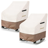 Krismile outdoor rocking chair cover, side view, protects against weather and keeps chair dry.