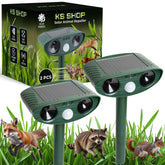 KS SHOP Upgraded Solar Ultrasonic Animal Repellent front view deters pests safely in the garden