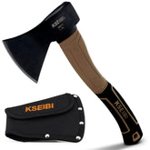 KSEIBI hatchet with sheath shown for safe transport and quick campfire prep.