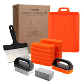 KTUOPEE upgraded griddle cleaning kit scraper in use for quick surface cleanup.
