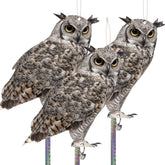 Kungfu Mall owl 3-pack hanging display deters birds in the garden.