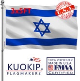 KUOKIP Israel flag 3x5 front view for bold outdoor display with crisp colors.