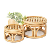 KUTORKILL boho rattan round riser stand front view for plant display
