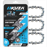 KUZA 10-inch chain mounted on a saw showing 3/8 LP pitch for precise cuts