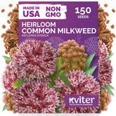 KVITER 150 common milkweed seeds display pink blooms for butterfly-friendly gardens.