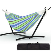KYBOLT double hammock assembly outdoors in blue-green stripes for quick setup and relaxing shade.