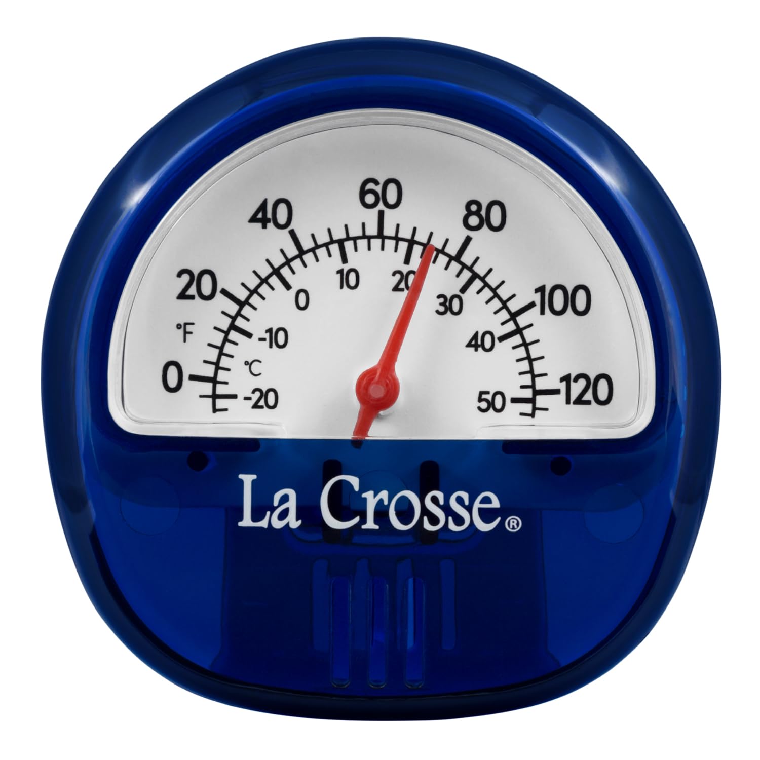 La Crosse 104-106BL thermometer in a blue case for quick temperature reading