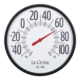 La Crosse Emperor 22-inch thermometer front view with large numbers for easy outdoor readings.