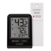 La Crosse Technology 308-1409BNH-CBP thermometer display shows indoor and outdoor temps at a glance
