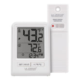 La Crosse Technology 308-1409WNH-CBP thermometer display shows indoor and outdoor temps for quick monitoring.