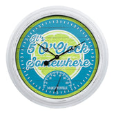 La Crosse Margaritaville clock dial with tropical colors for outdoor decor.