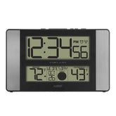 La Crosse 513-1417AL-INT atomic clock front view with wireless outdoor temperature