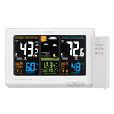 La Crosse 308-1414W forecast station front view with color icons and temperature readings.